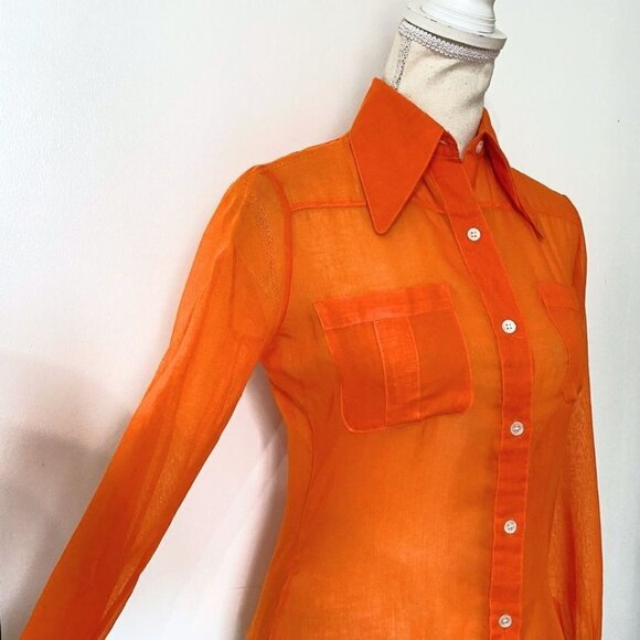 FRANCK OLIVIER PARIS ORANGE SHEER BUTTON DOWN SHIRT - 4 - Picture 4 of 8
